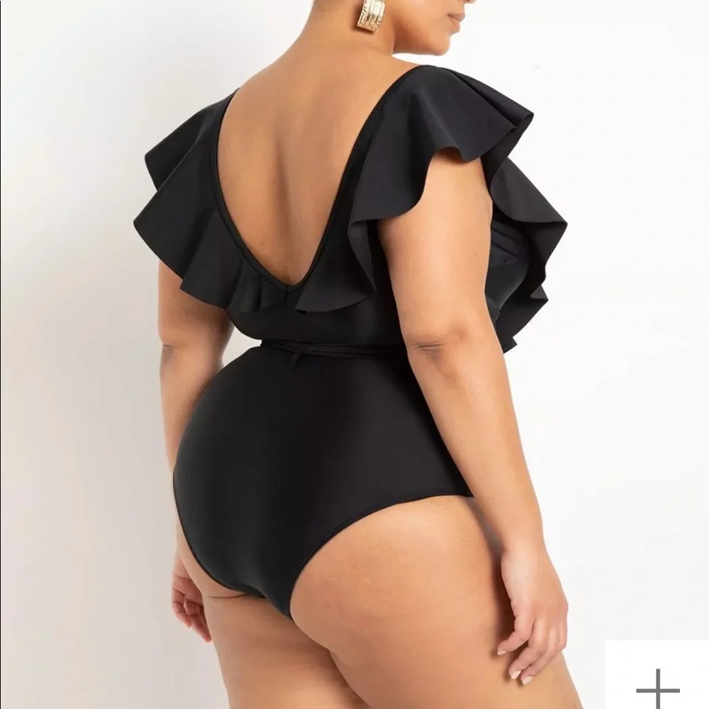 Eloquii Black Ruffle Swimsuit - Picture 2 of 11